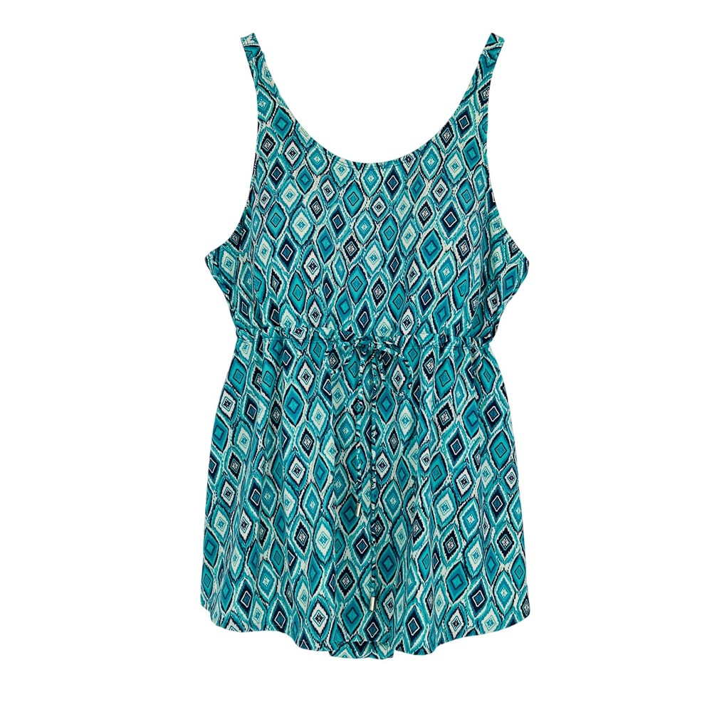 D & Co Beach Swim Dress Womens 20W Teal Diamond Print Empire Waist Modest Boho